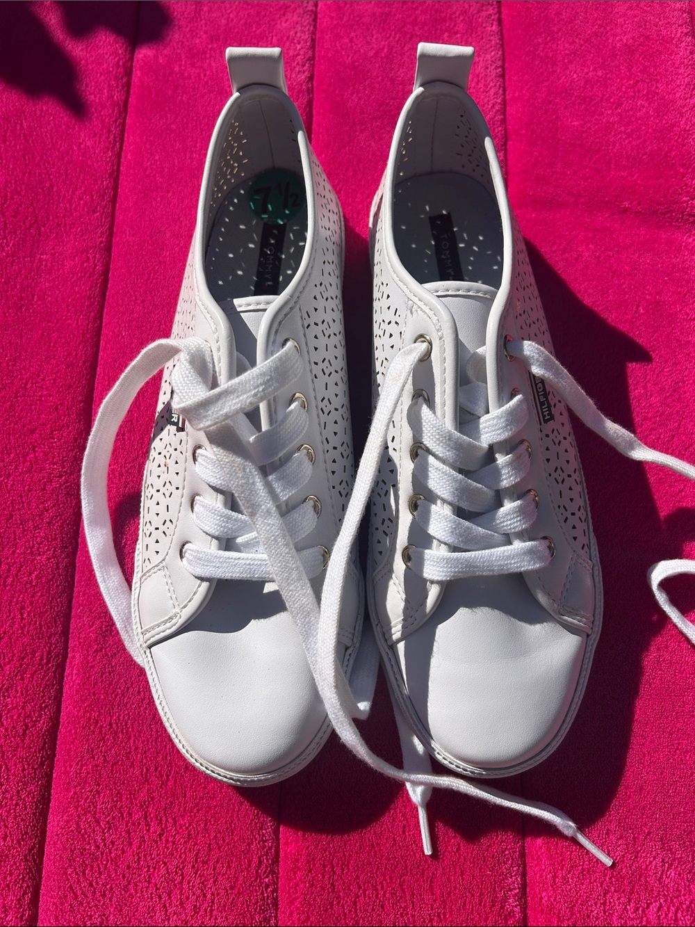 Tommy Hilfiger White Perforated Lace-Up Sneakers with Gold Eyelets